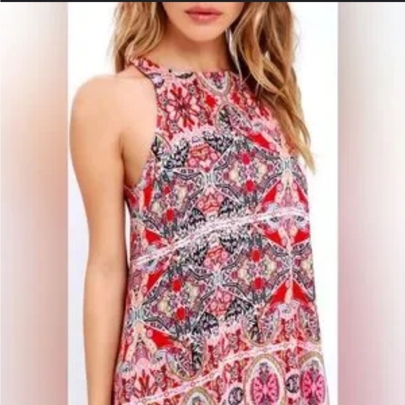 Lulus Major Red Print Swing Dress A Line Mini Sz S - Picture 9 of 9